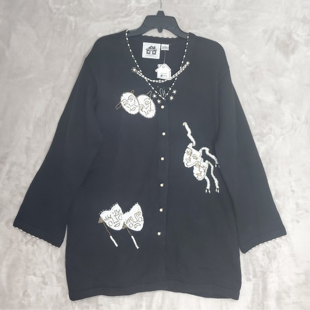 Storybook Knits Sweater Womens 1X Theatre Nights Long Black Cardigan Sequins NWT